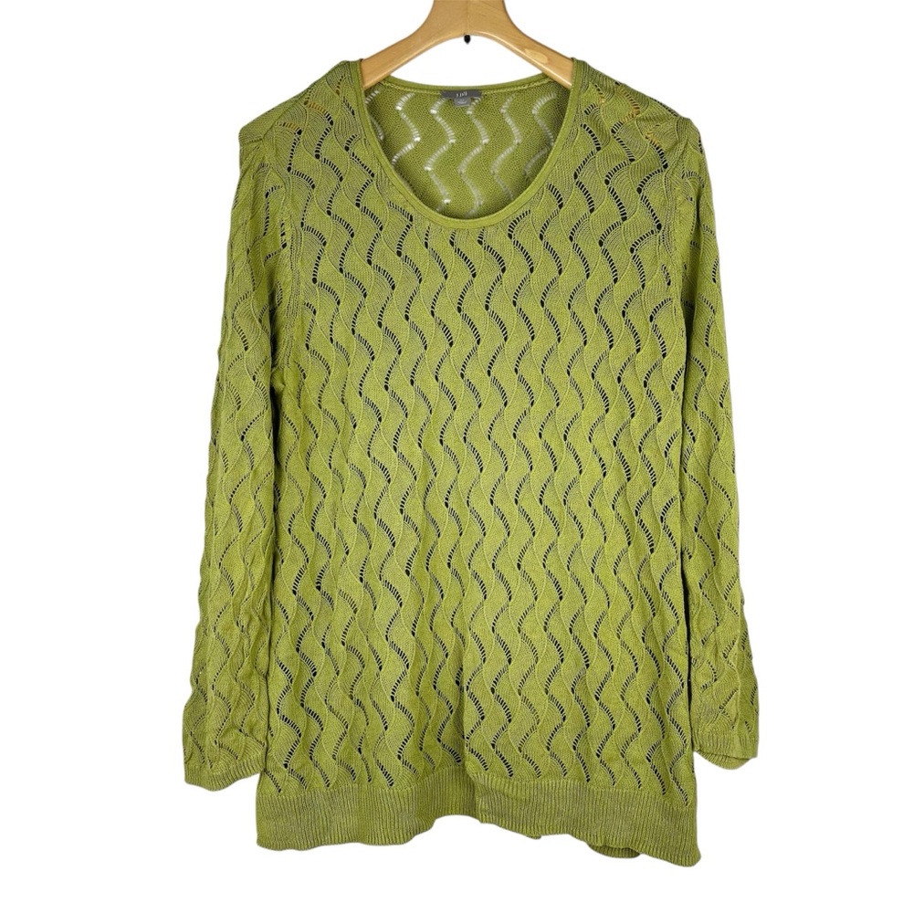 J. Jill Green Open Knit Crochet Pointelle Lightweight Sweater Size XL